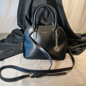 DKNY  Bryant leather dome, satchel, black with removable adjustable strap,